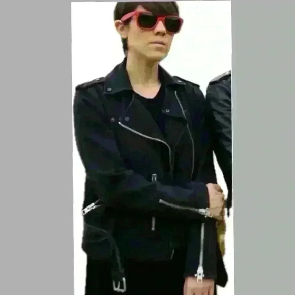 All Saints “Felis Biker” Denim Moto Jacket In Black/Gray Wash Size 6 EUC!! - Picture 4 of 11